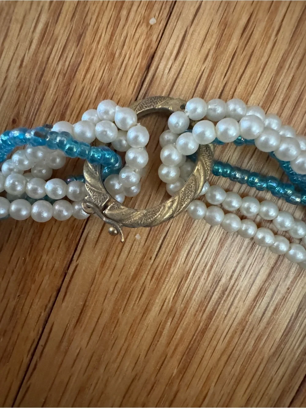 Vintage Twisted Pearl and Teal Bead Necklace - Women Jewelry